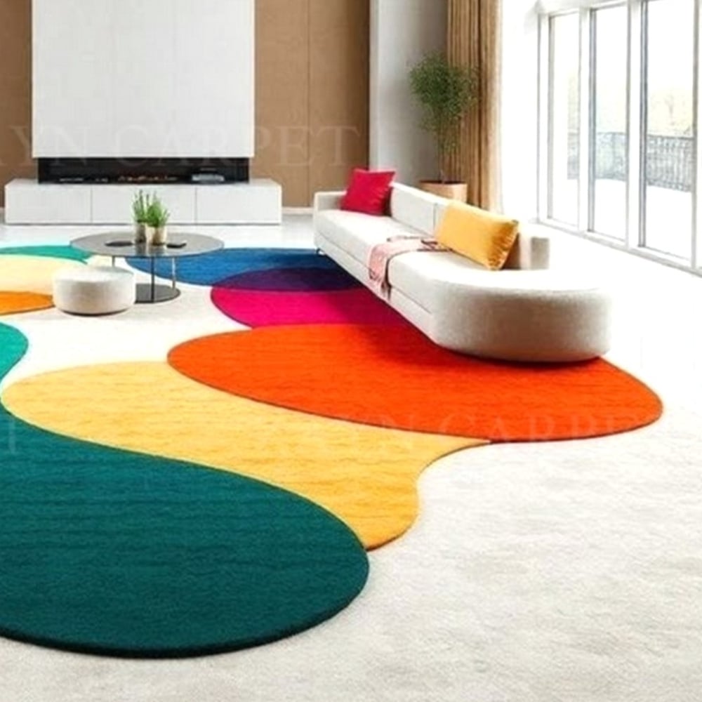 Handcrafted Multicolor Circle Abstract Living Room Rug